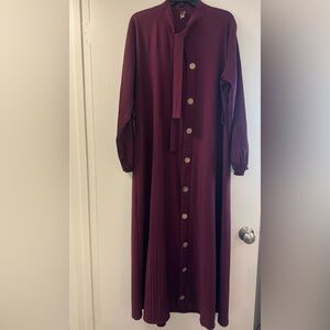 Burgundy Long sleeve pleated dress
